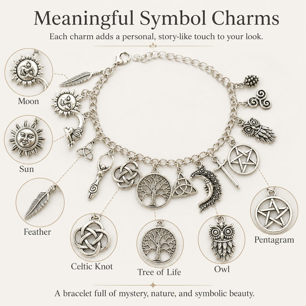 Vintage Witchy Charm Bracelet | Celestial Gothic Boho Jewelry for Women
