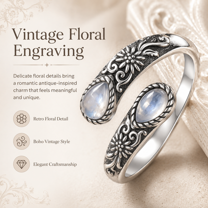 💎Vintage Moonstone Bloom Ring – Romantic Design • Adjustable Size • Timeless Style