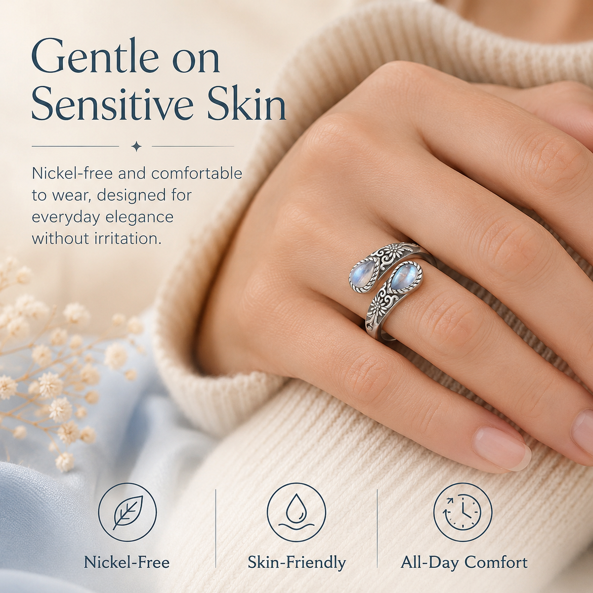 💎Vintage Moonstone Bloom Ring – Romantic Design • Adjustable Size • Timeless Style