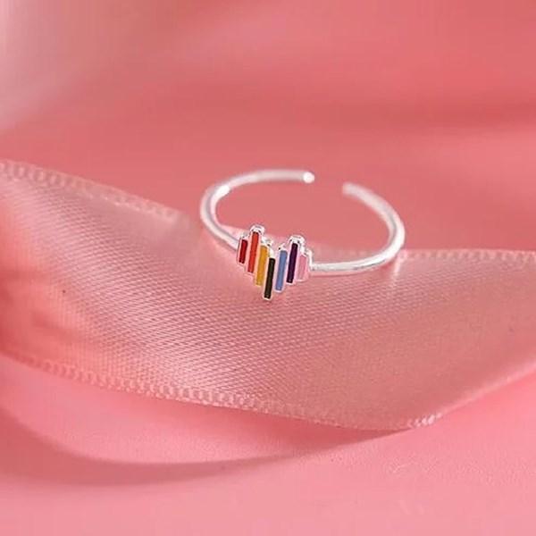 S925 Heart Rainbow Ring
