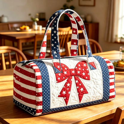 🦅👜Handcrafted American Flag Quilted Tote – 3D Floral Patriotic Shoulder Bag🌸