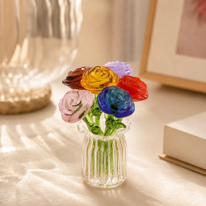 🌹 Miniature Glass Flower Set – Elegant Handcrafted Eternal Bloom Decor