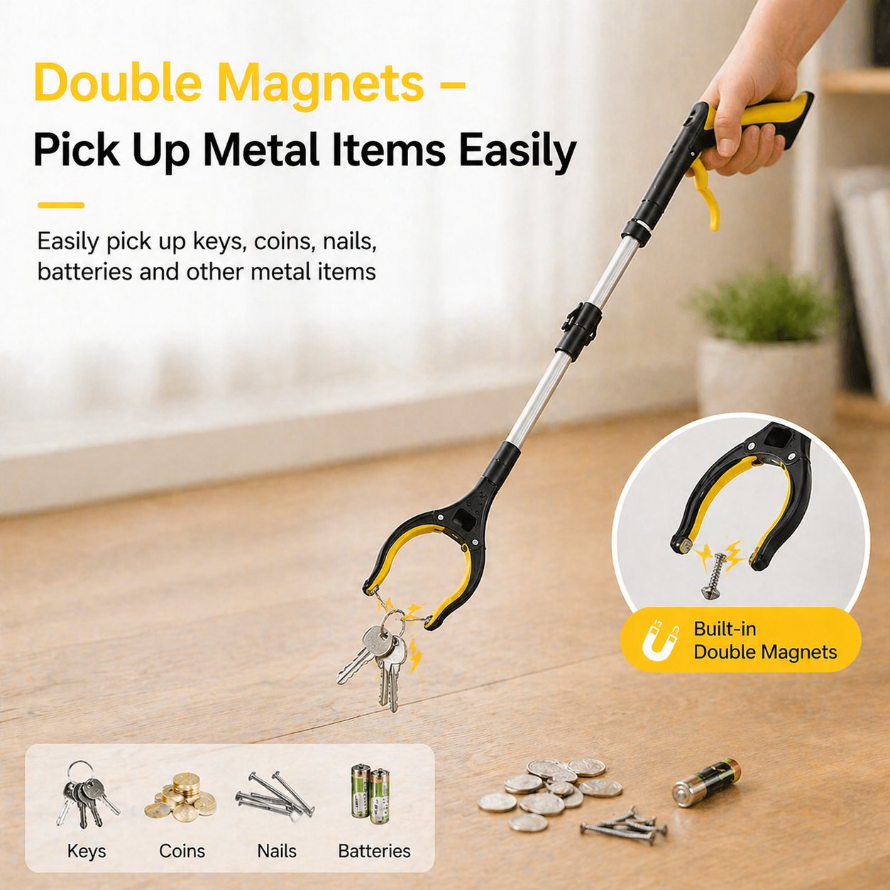 🔥 43" Extra Long Grabber Reacher Tool – Heavy Duty with 360° Rotating Jaw & Magnets