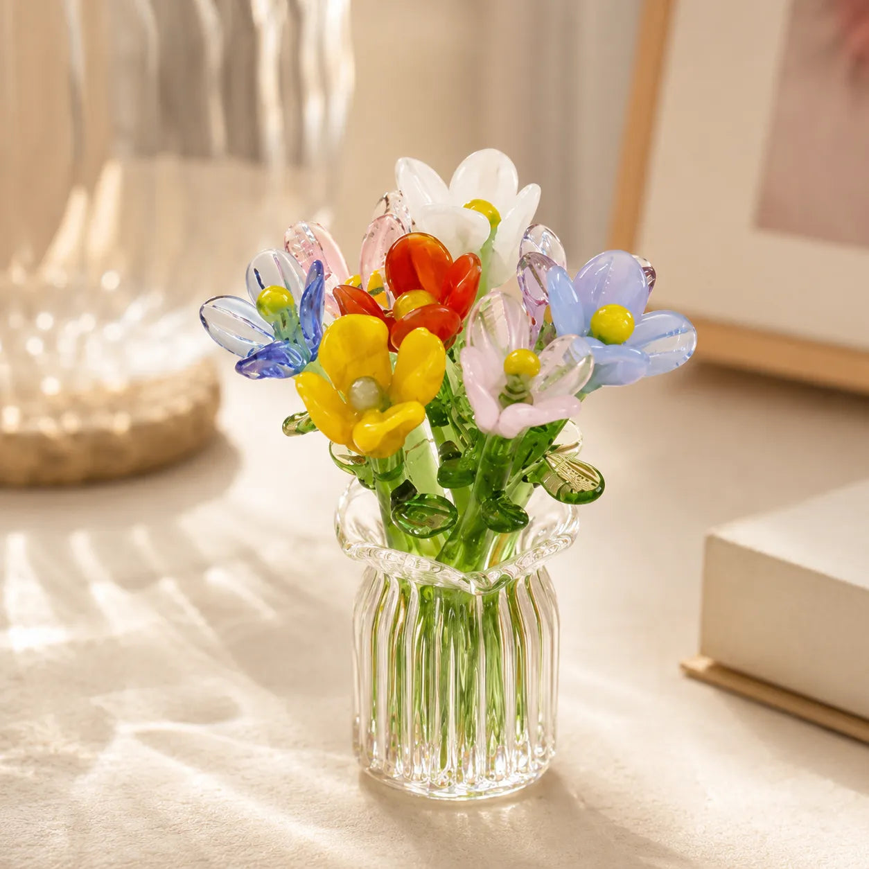 🌹 Miniature Glass Flower Set – Elegant Handcrafted Eternal Bloom Decor