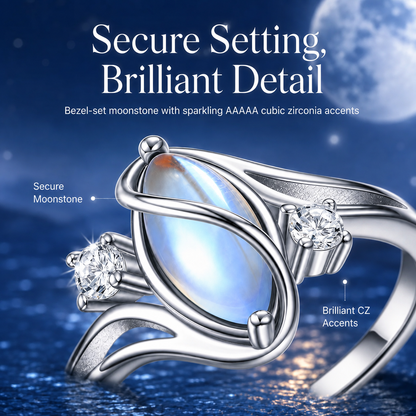 💍 Rainbow Moonstone Ring – 925 Sterling Silver • Timeless Elegance