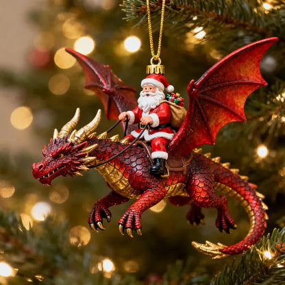 🎅🐉 Santa Riding a Dragon Christmas Ornament🎄 Unique Holiday Tree Decoration