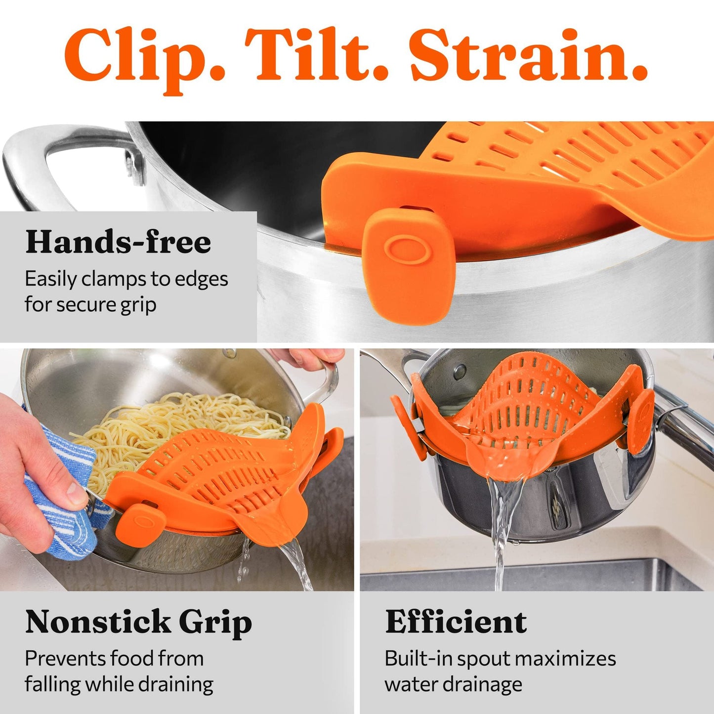 🍝 Silicone Clip-On Strainer – Food-Grade, Leak-Proof & Easy Drain ✨
