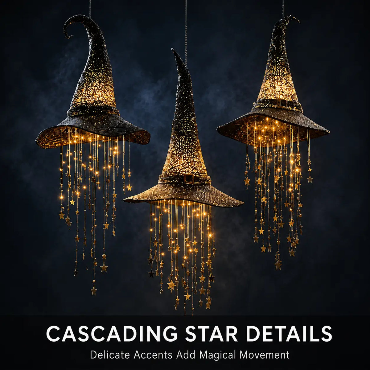 🎩Lighted witch Hat Hanging Decor with Cascading Stars
