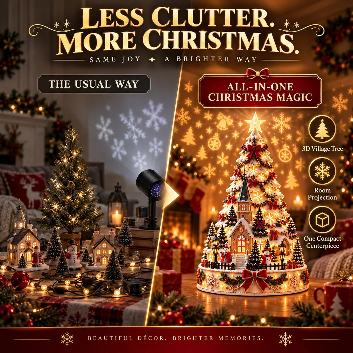 🏆 60,000+ Sold -🎄Christmas Village Projection Centerpiece – 4 Themed Villages