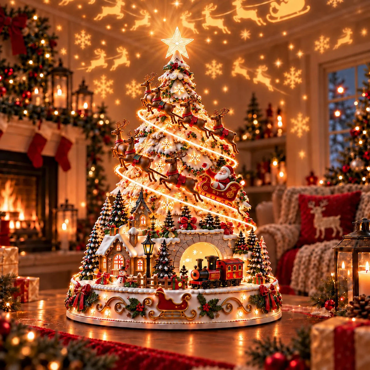 🏆 60,000+ Sold -🎄Christmas Village Projection Centerpiece – 4 Themed Villages