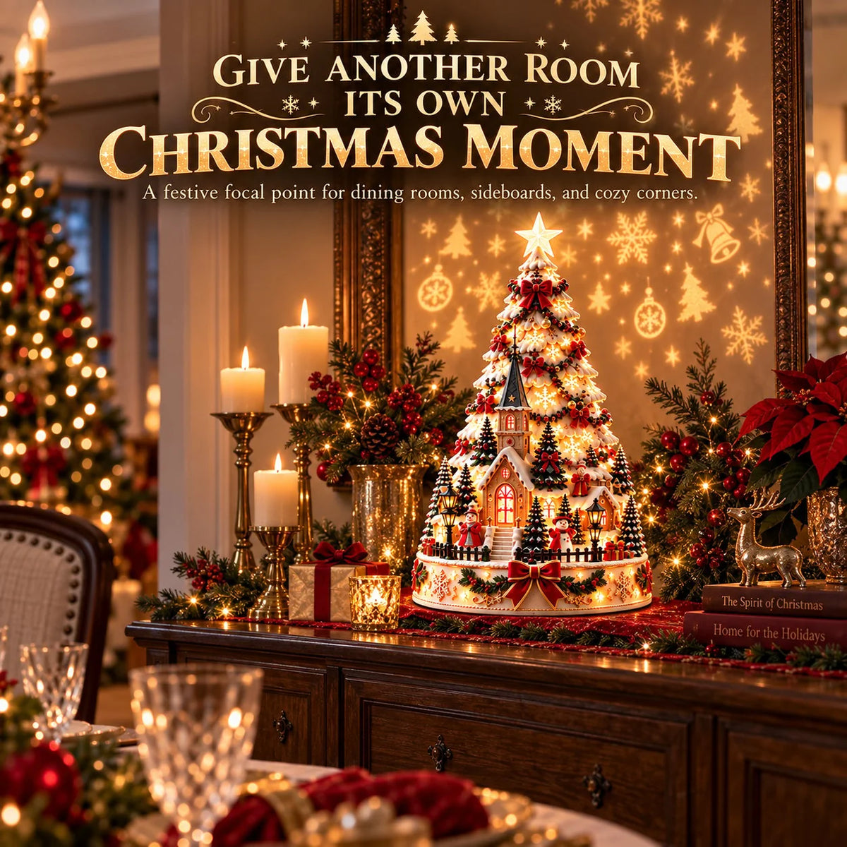 🏆 60,000+ Sold -🎄Christmas Village Projection Centerpiece – 4 Themed Villages