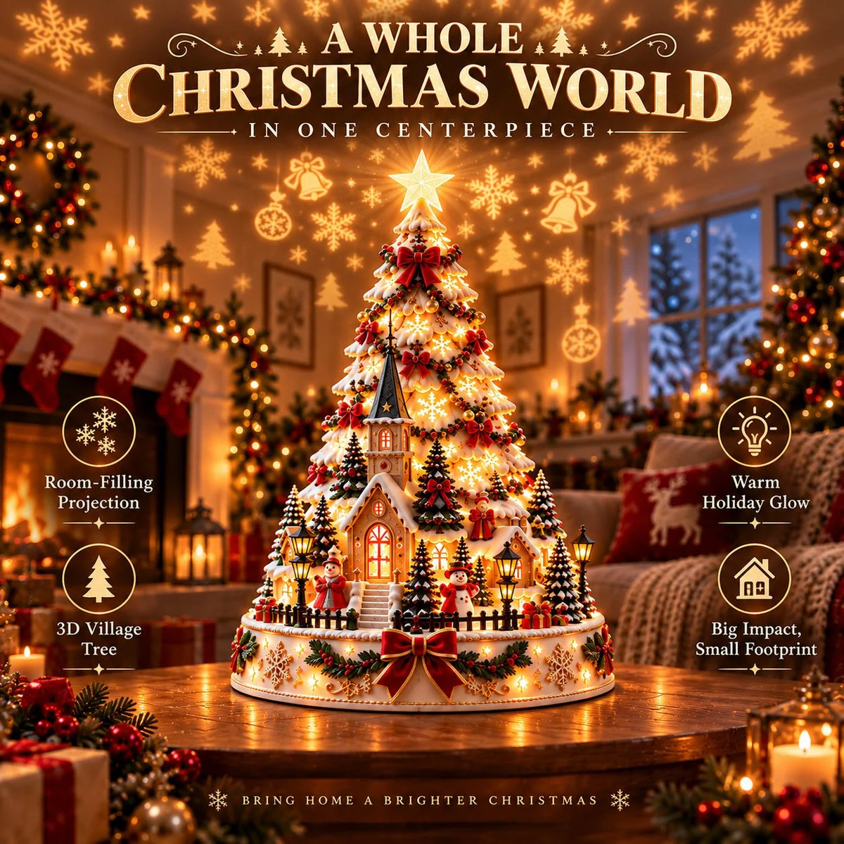 🏆 60,000+ Sold -🎄Christmas Village Projection Centerpiece – 4 Themed Villages