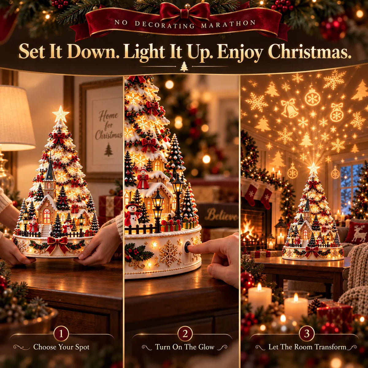 🏆 60,000+ Sold -🎄Christmas Village Projection Centerpiece – 4 Themed Villages