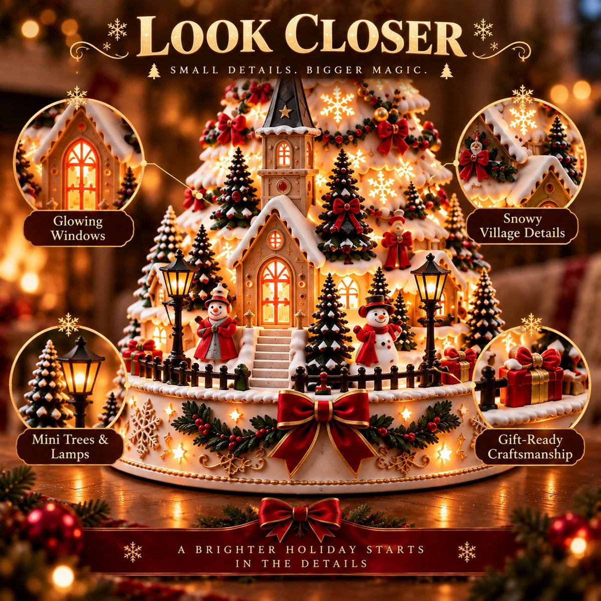 🏆 60,000+ Sold -🎄Christmas Village Projection Centerpiece – 4 Themed Villages