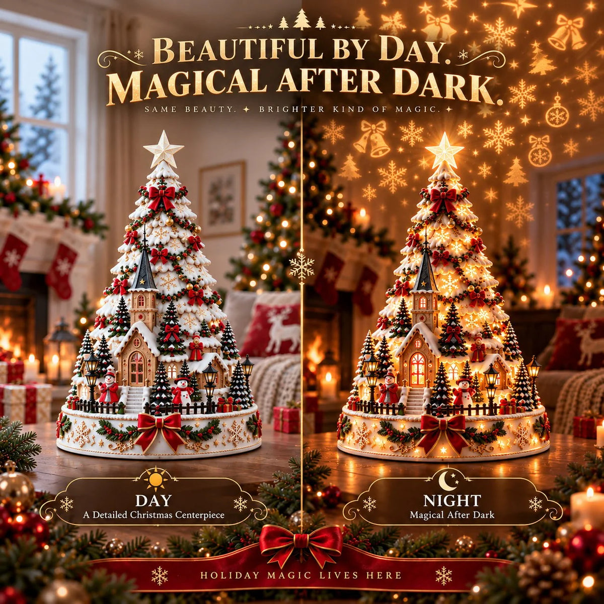 🏆 60,000+ Sold -🎄Christmas Village Projection Centerpiece – 4 Themed Villages