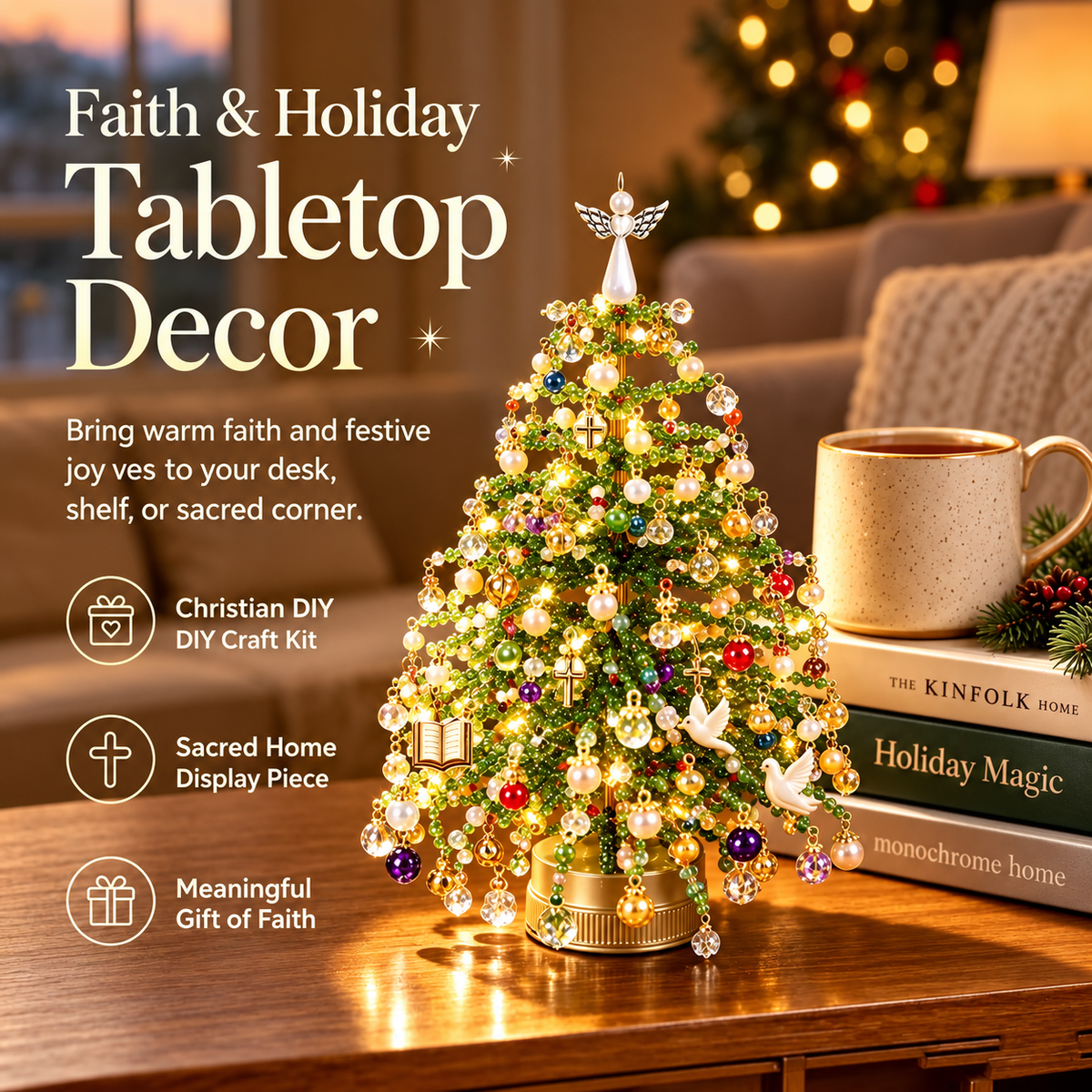 🎄Handmade Elegant Beaded Mini Christmas Tree✨ Collectible Premium Holiday Decor Kit