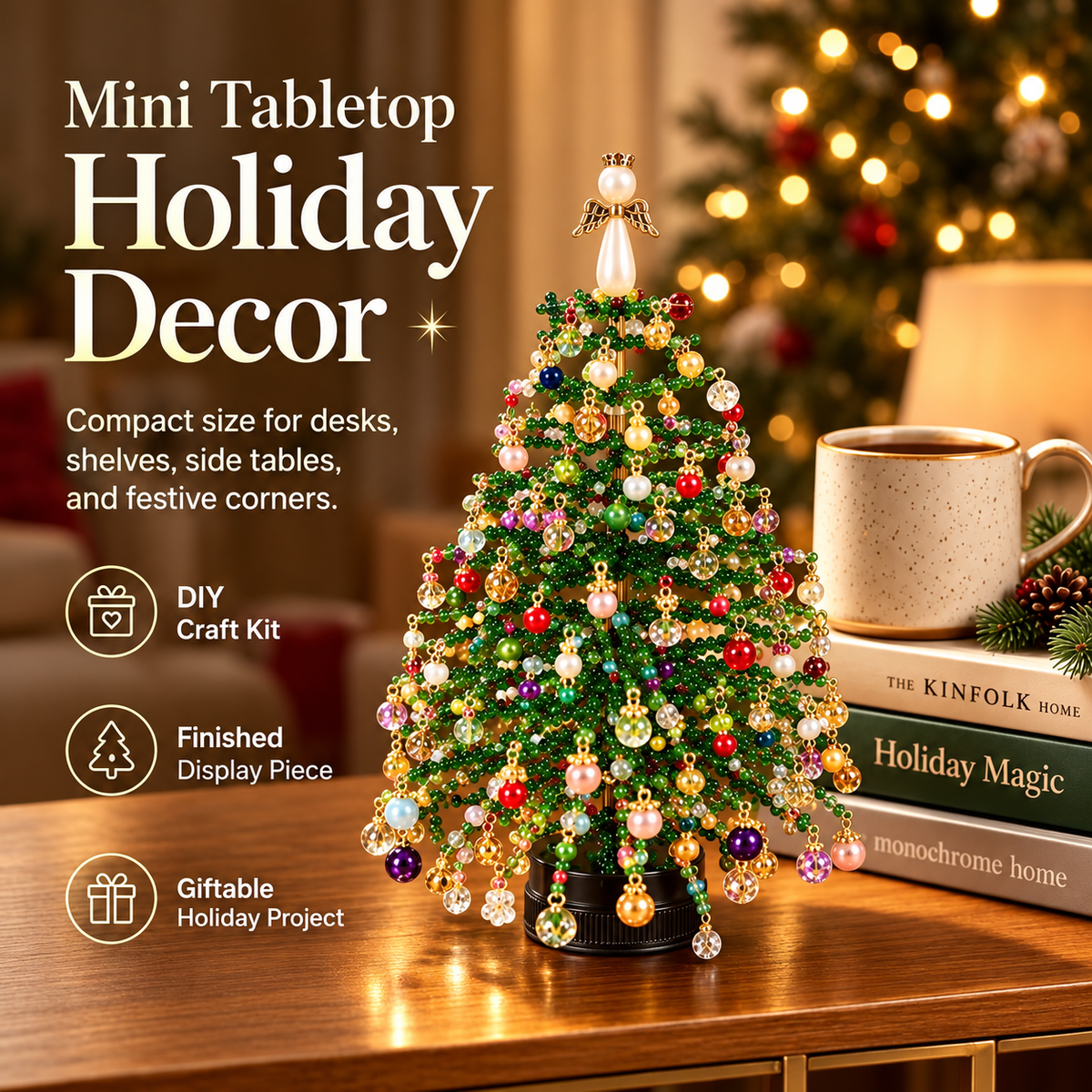🎄Handmade Elegant Beaded Mini Christmas Tree✨ Collectible Premium Holiday Decor Kit