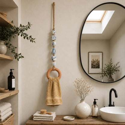 🏡Decorative Beaded Towel Hanger with Wooden Ring