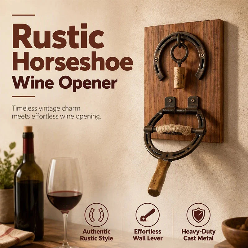 🍻 Vintage Wall-Mounted Horseshoe Wine Opener