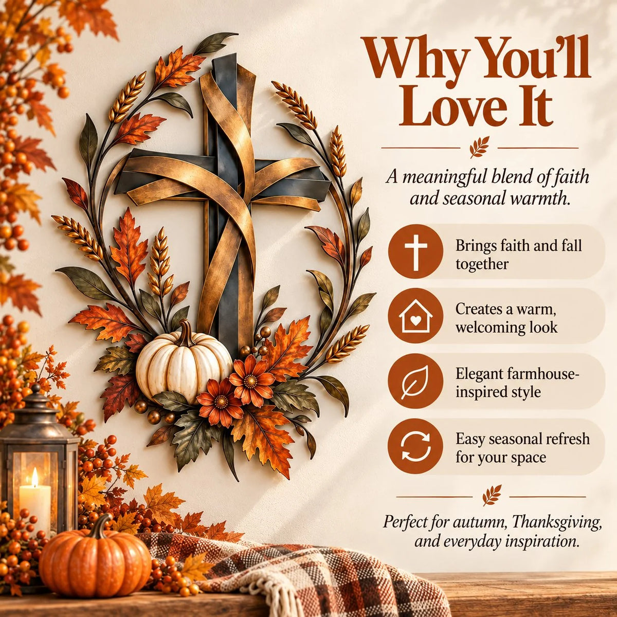 ✝️🍂 Autumn Cross & Pumpkin Harvest Metal Wall Decor (📦Buy 3 Free Shipping)