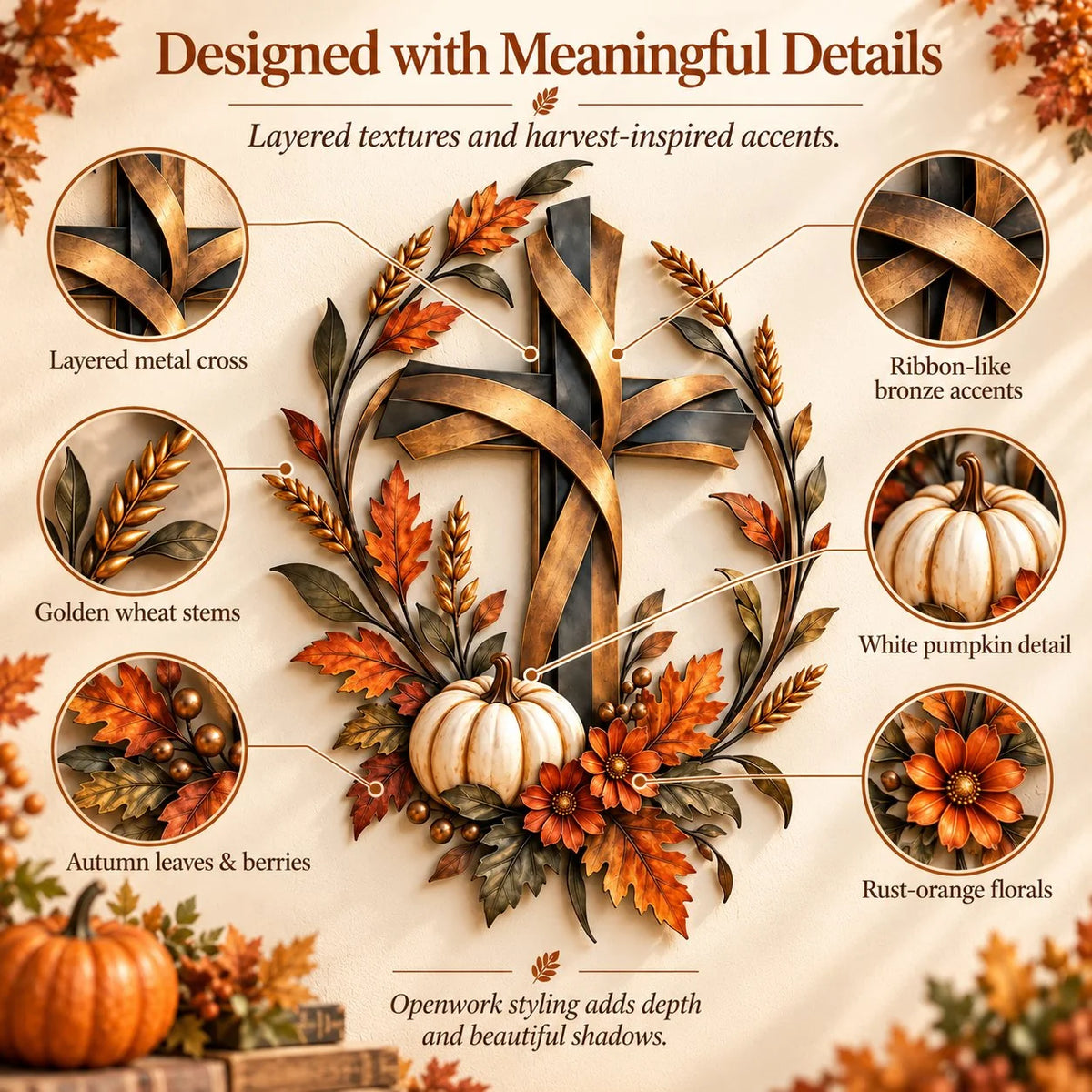 ✝️🍂 Autumn Cross & Pumpkin Harvest Metal Wall Decor (📦Buy 3 Free Shipping)