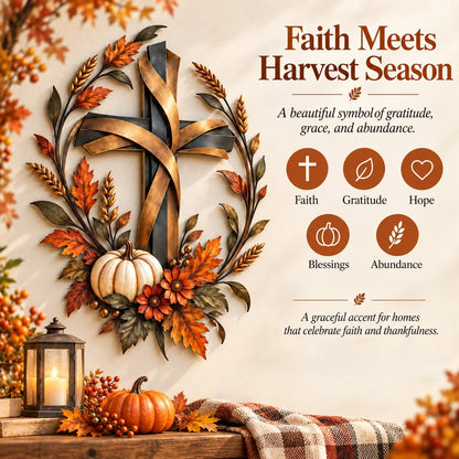 ✝️🍂 Autumn Cross & Pumpkin Harvest Metal Wall Decor (📦Buy 3 Free Shipping)