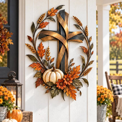 ✝️🍂 Autumn Cross & Pumpkin Harvest Metal Wall Decor (📦Buy 3 Free Shipping)