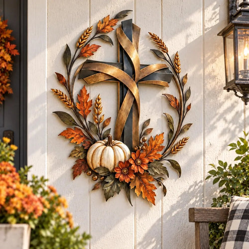 ✝️🍂 Autumn Cross & Pumpkin Harvest Metal Wall Decor (📦Buy 3 Free Shipping)
