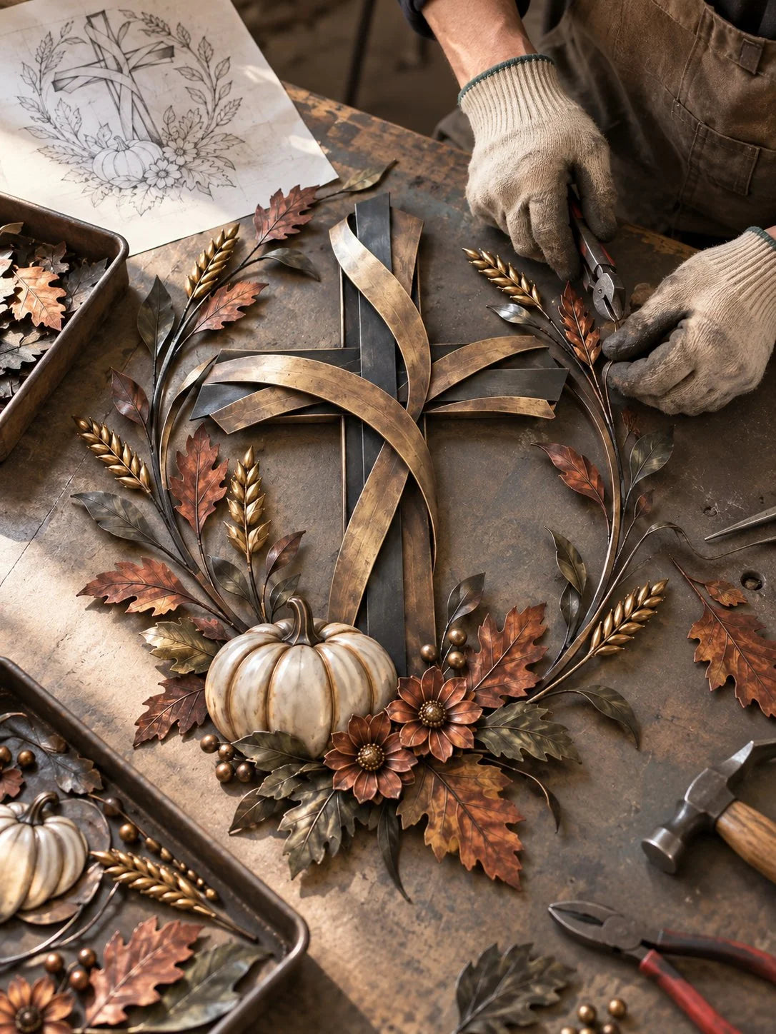 ✝️🍂 Autumn Cross & Pumpkin Harvest Metal Wall Decor (📦Buy 3 Free Shipping)
