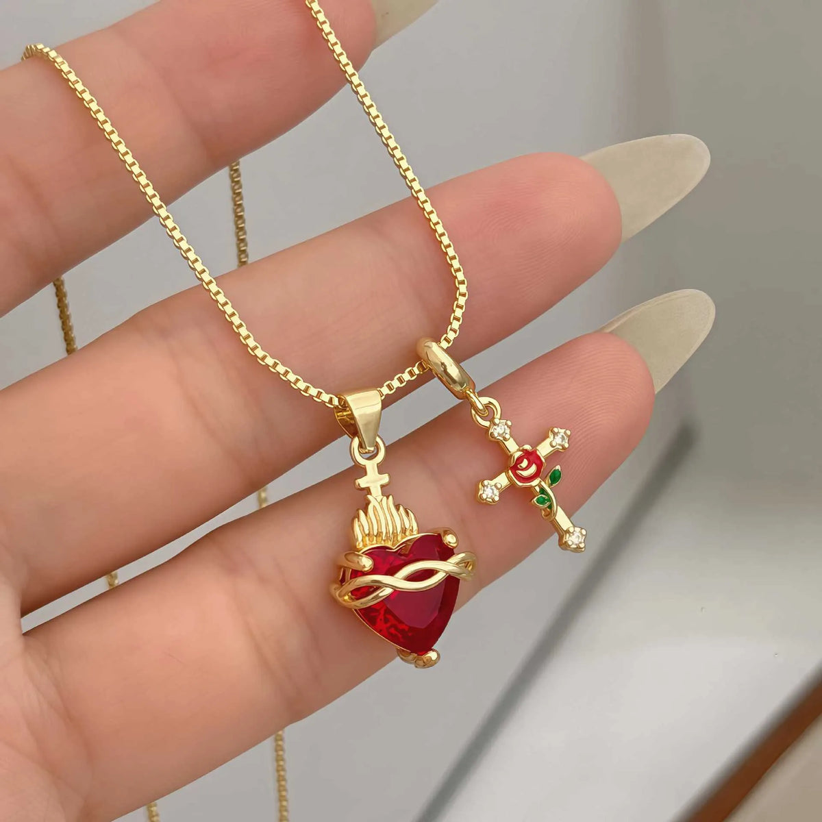 💝 Elegant Sacred Heart Cross Necklace