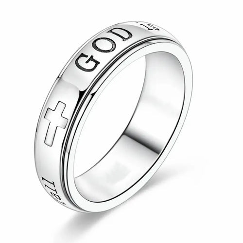 Christian Fidget Ring with✝️ Engraved Psalm 46:5 Verse and Holy Cross for Anxiety Relief