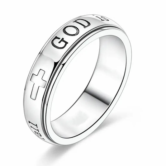 Christian Fidget Ring with✝️ Engraved Psalm 46:5 Verse and Holy Cross for Anxiety Relief