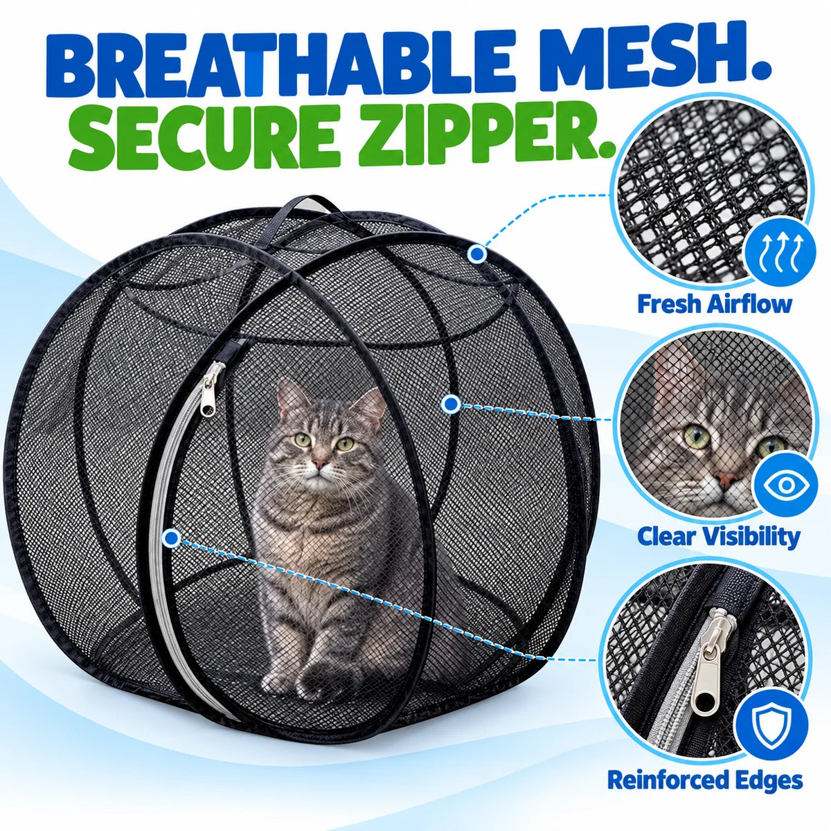 🐈 Indoor Outdoor Cat Haven – Lightweight Pop-Up Mesh Enclosure