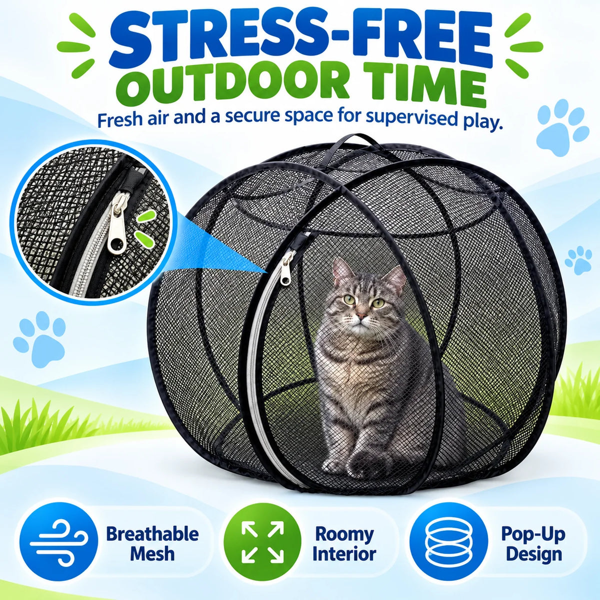 🐱🌿Pop Up cat Playpen -Portable Qutdoor cat Enclosure with Breathable Mesh