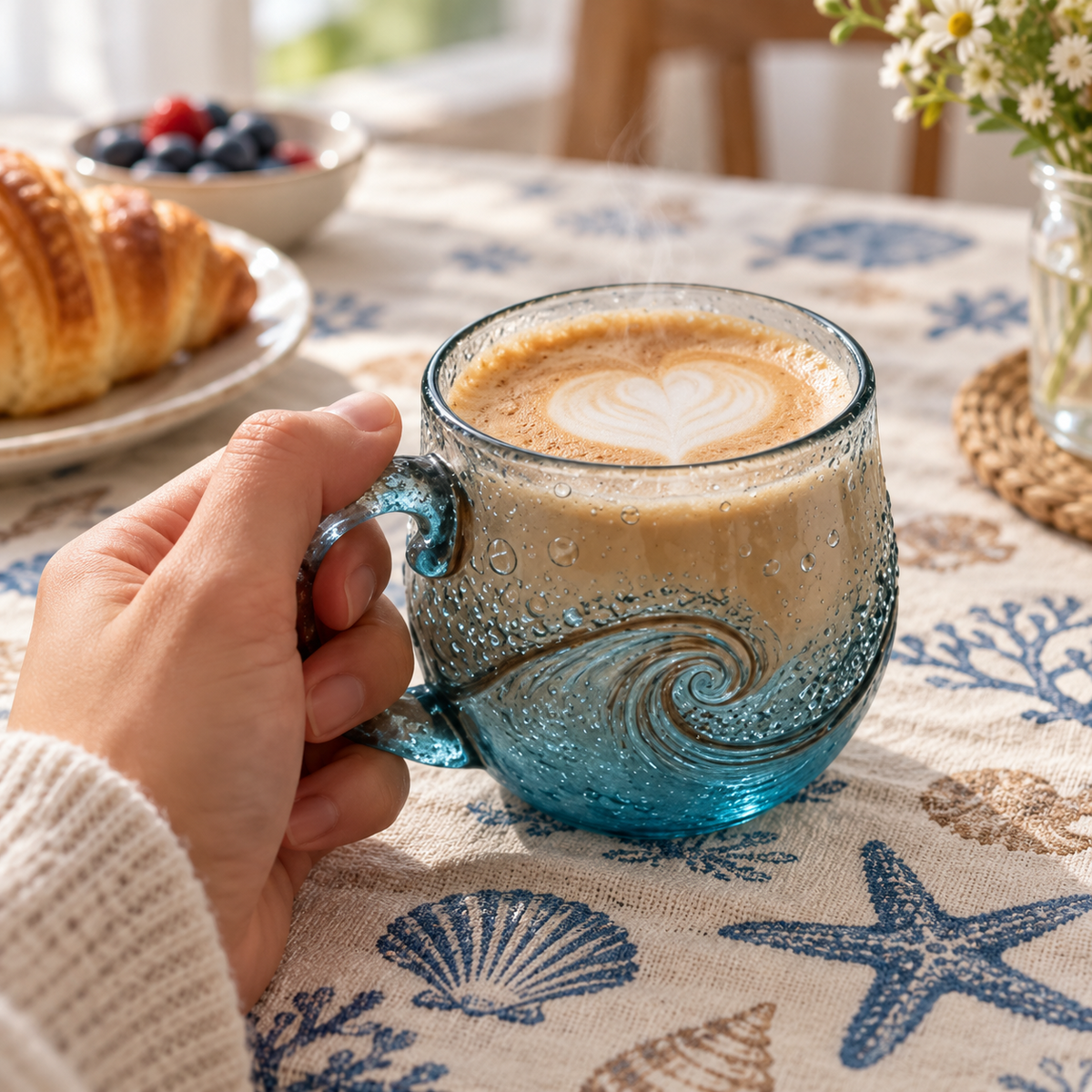 🌊 Handcrafted Ocean Wave Glass Mug