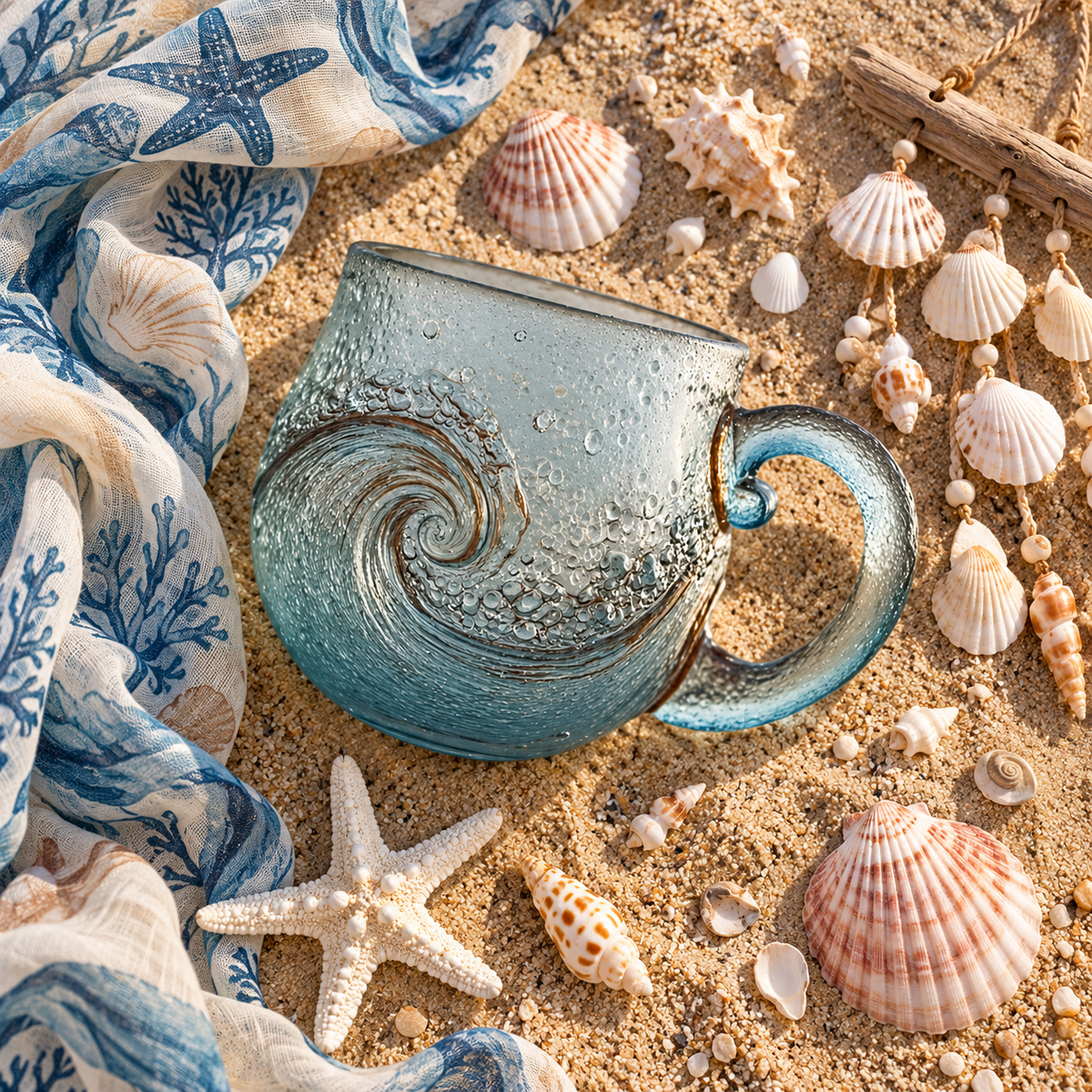 🌊 Handcrafted Ocean Wave Glass Mug