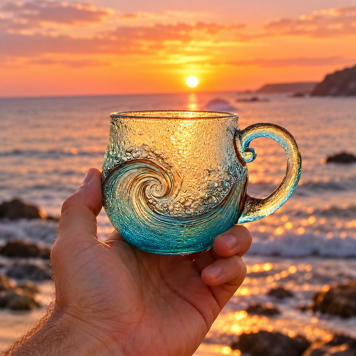 🌊 Handcrafted Ocean Wave Glass Mug
