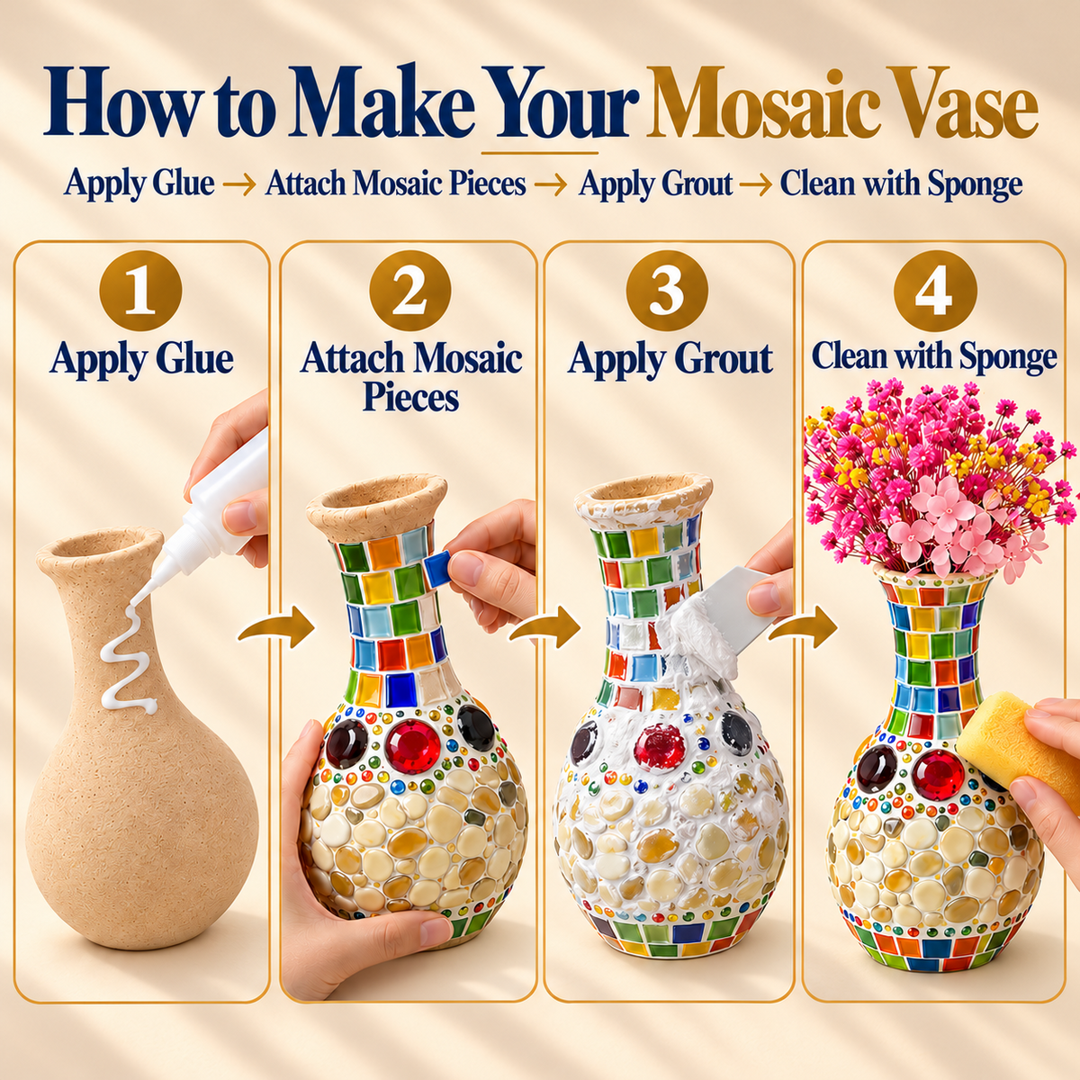 🎨 DIY Mosaic Vase Kit – Create Your Own Colorful Handmade Vase