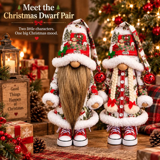 🎄 Festive Dwarf Couple Long Beard & Braided Hair Christmas Figurines
