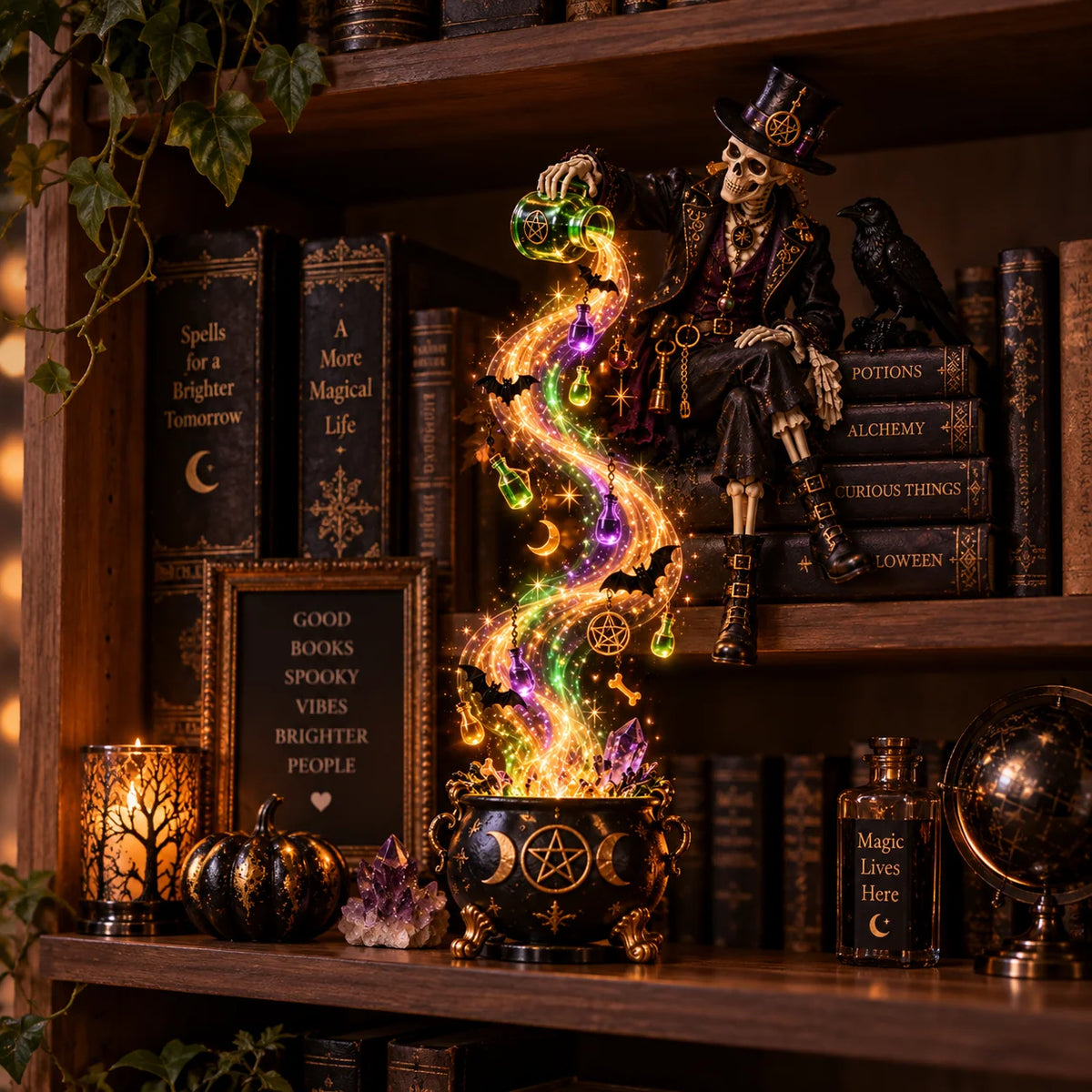 🔮✨ Witchy Glow Shelf Décor — Spooky & Enchanting Halloween Style