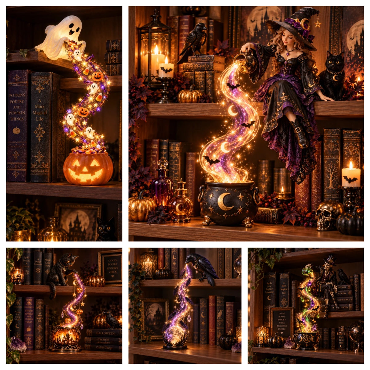 🔮✨ Witchy Glow Shelf Décor — Spooky & Enchanting Halloween Style
