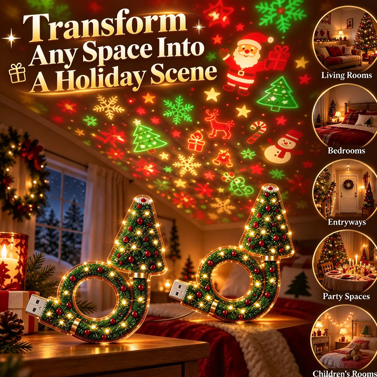 🎁🌟 Christmas Projection Lamp — 6 Festive Designs in One Light