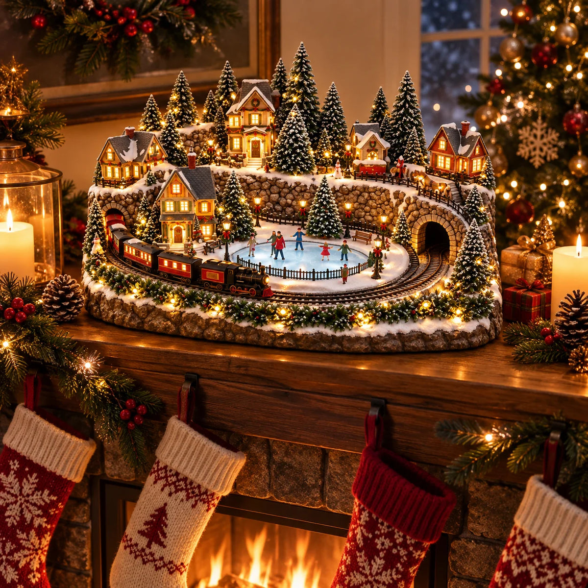 🔥 Last Day 49% Off 🔥 Animated Holiday Train & Ice Rink Scene ✨