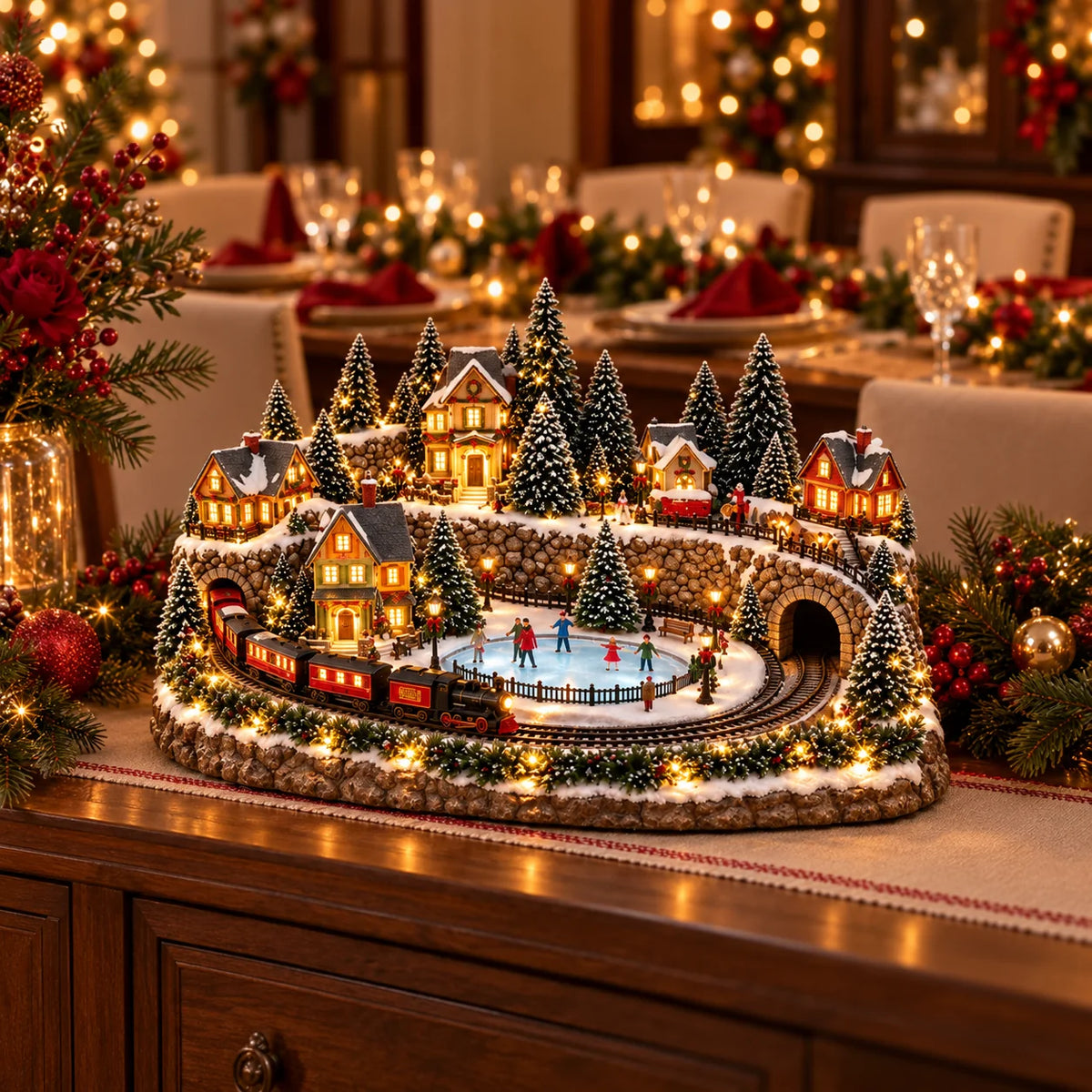 🔥 Last Day 49% Off 🔥 Animated Holiday Train & Ice Rink Scene ✨