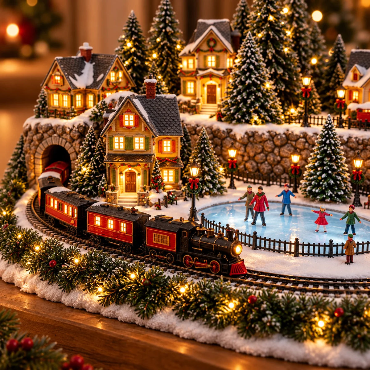 🔥 Last Day 49% Off 🔥 Animated Holiday Train & Ice Rink Scene ✨