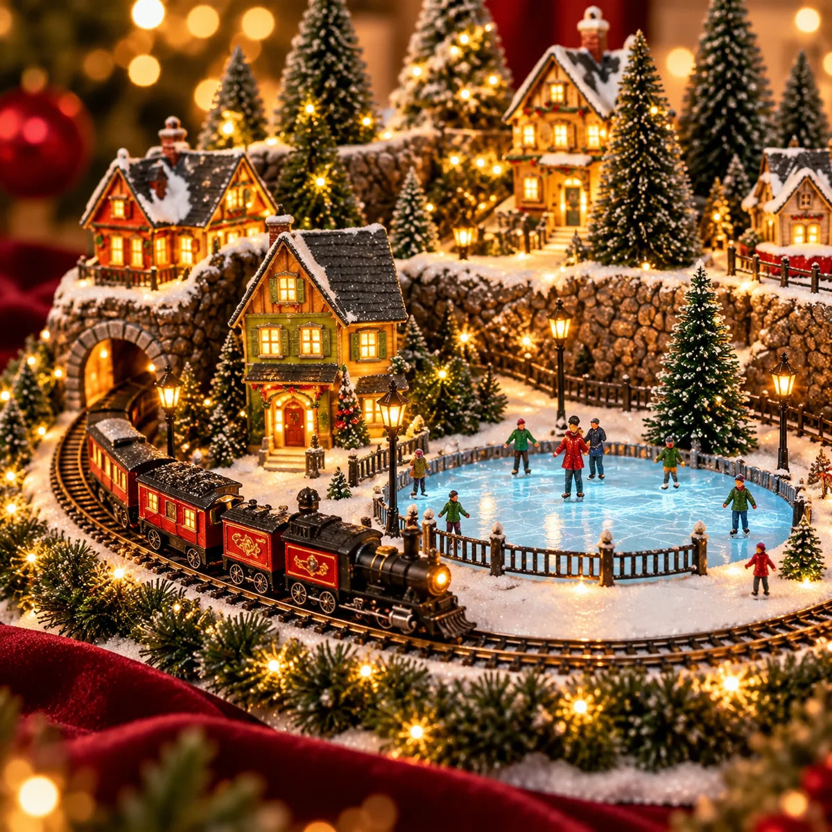 🔥 Last Day 49% Off 🔥 Animated Holiday Train & Ice Rink Scene ✨