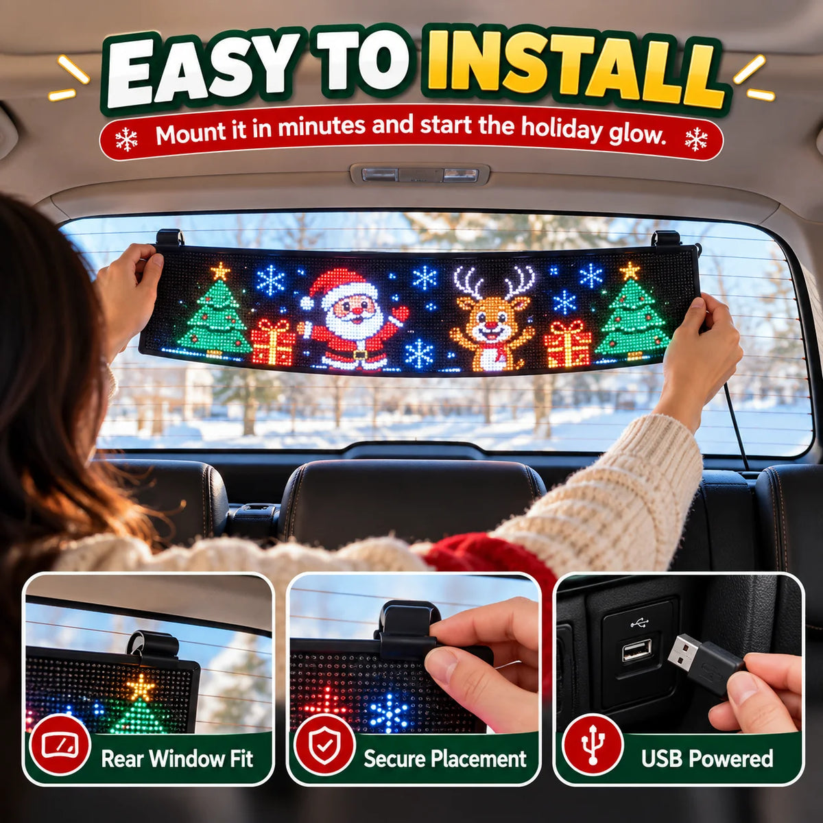 🎅🚘 Christmas Rear Window LED Screen — Festive Designs at Your Fingertips