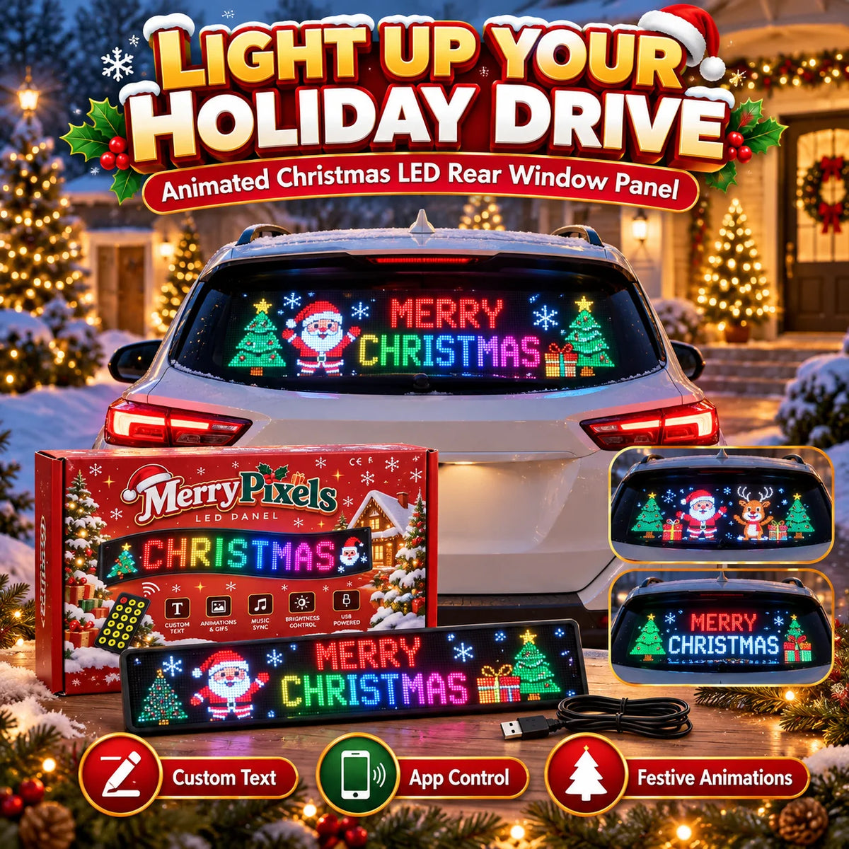🎅🚘 Christmas Rear Window LED Screen — Festive Designs at Your Fingertips