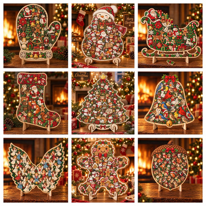 🎄 ✨ Intricate Christmas Keepsake Wooden Puzzle Ornaments – Artistic Festive Tabletop Décor