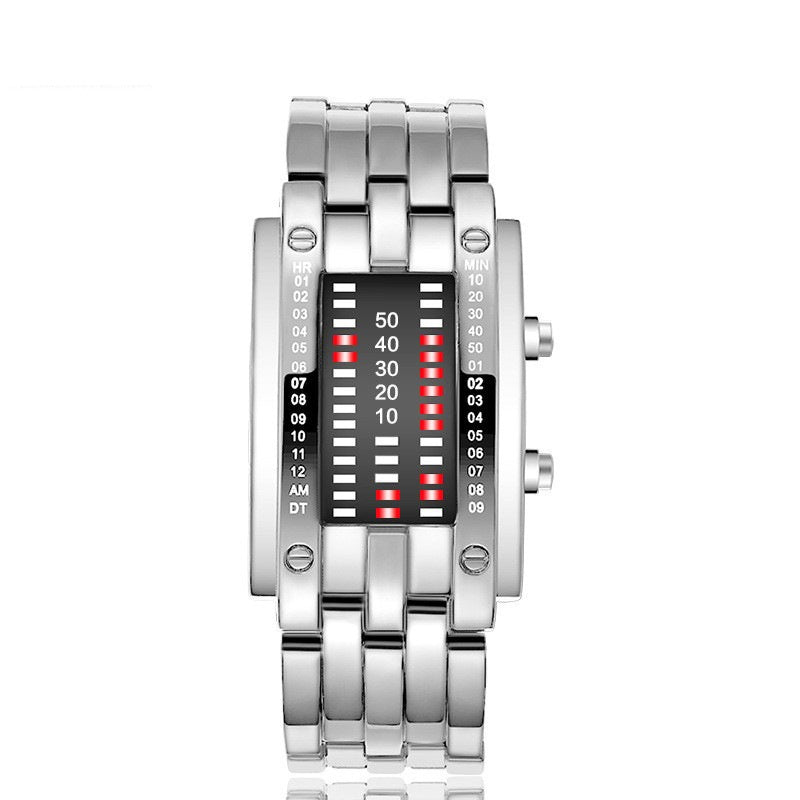 🎁🔥Binary LED Digital Watch, Square Face with Stainless Zinc Alloy Band, Unisex Casual Timepiece